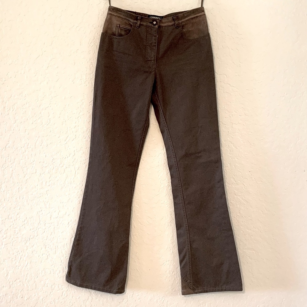 CHANEL Brown Denim & Leather 38/2/Small Pants